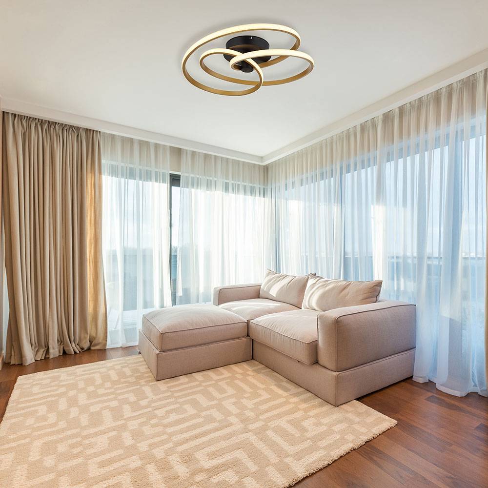 Deckenleuchte Deckenlampe Wohnzimmerleuchte Esszimmerlampe Schlafzimmerleuchte, Metall Aluminium Kunststoff geschwungen gold, LED 40W 2500Lm 3000K