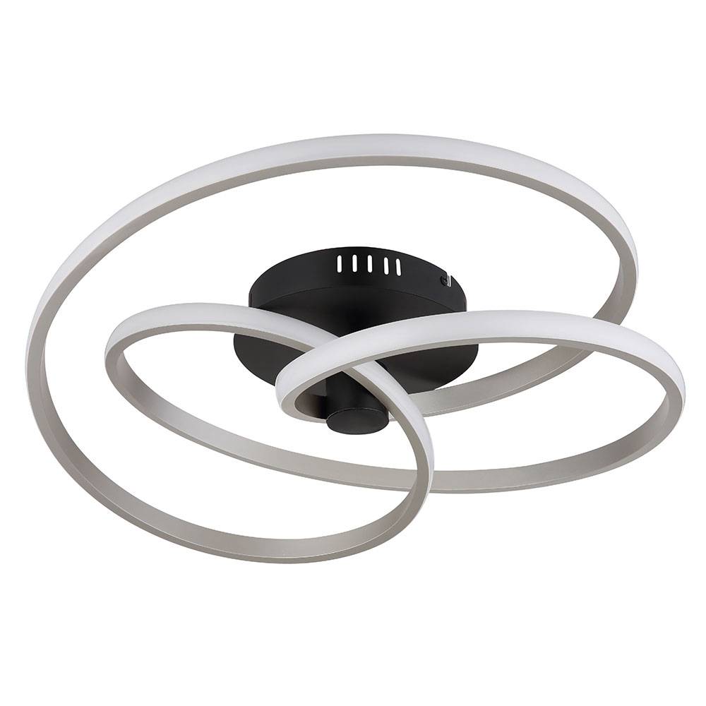 LED Deckenleuchte schwarz silber Designleuchte geschwungen Deckenlampe Modern, opal, 40W 2500Lm 3000K warmweiß, D 50 cm