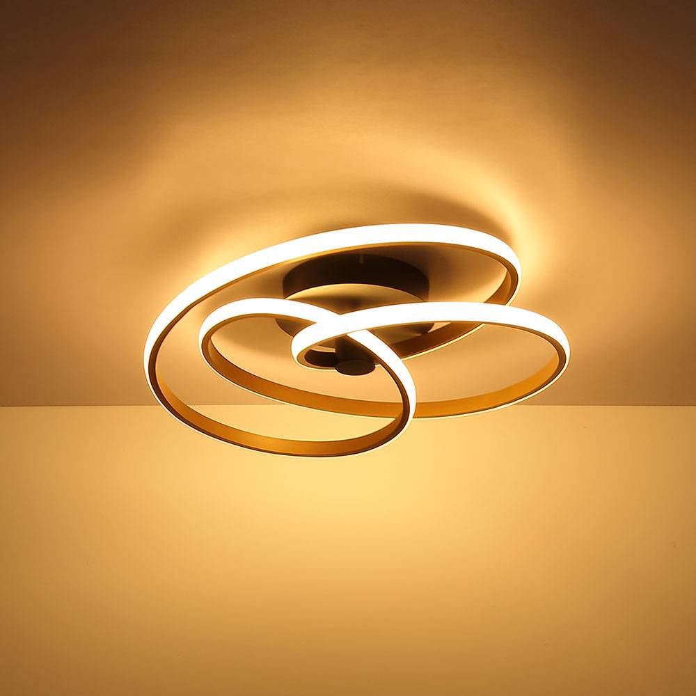 LED Deckenleuchte schwarz silber Designleuchte geschwungen Deckenlampe Modern, opal, 40W 2500Lm 3000K warmweiß, D 50 cm