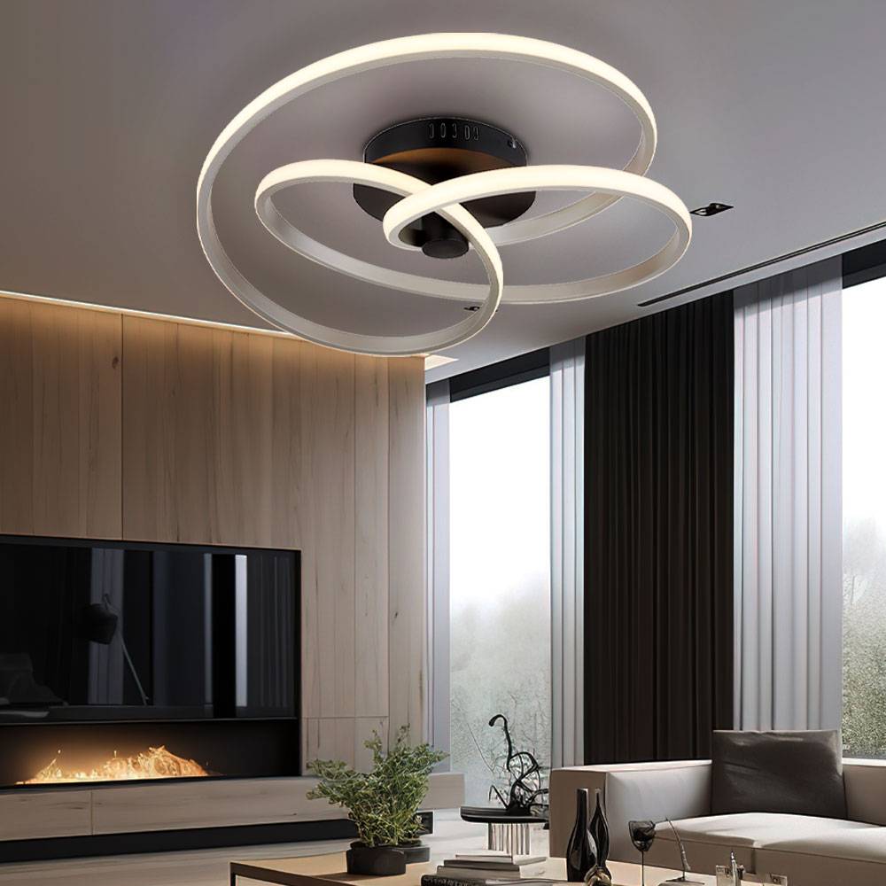 LED Deckenleuchte schwarz silber Designleuchte geschwungen Deckenlampe Modern, opal, 40W 2500Lm 3000K warmweiß, D 50 cm