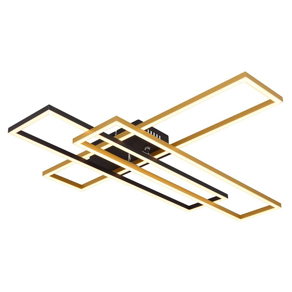 LED Deckenleuchte beweglich Deckenlampe schwarz gold Designleuchte, Alu gold schwarz, 40W 1650Lm warmweiß, LxBxH 80x60x9,5 cm