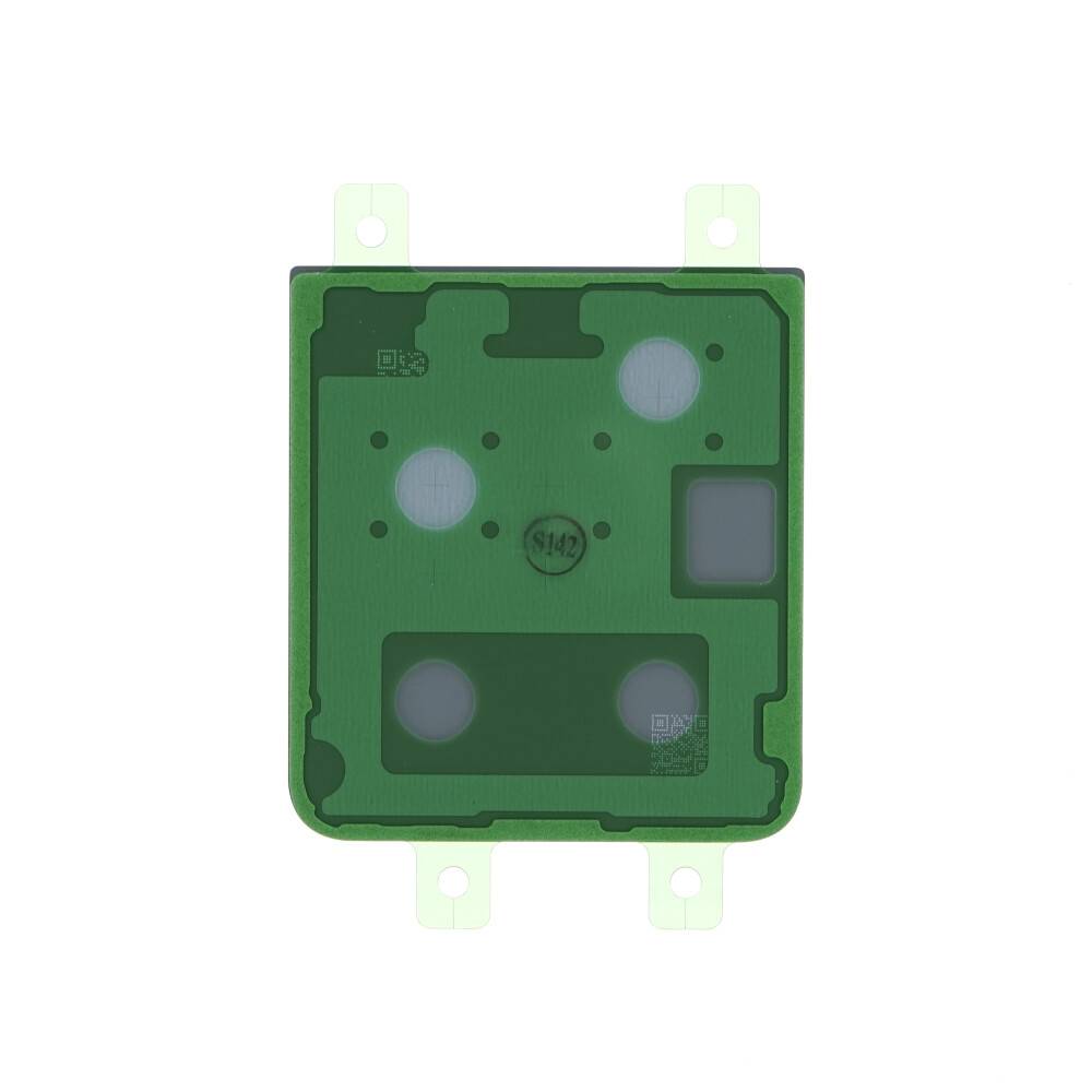Eine quadratische grüne Leiterplatte mit verschiedenen kreisförmigen und rechteckigen Elementen, gekennzeichnet mit „SMF.