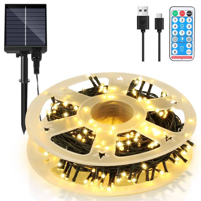 30M 300LEDs Solar Lichterkette 8 Beleuchtungsmodell IP44 Wasserdicht Außen Garten Party Weihnachten Deko Warmweiß