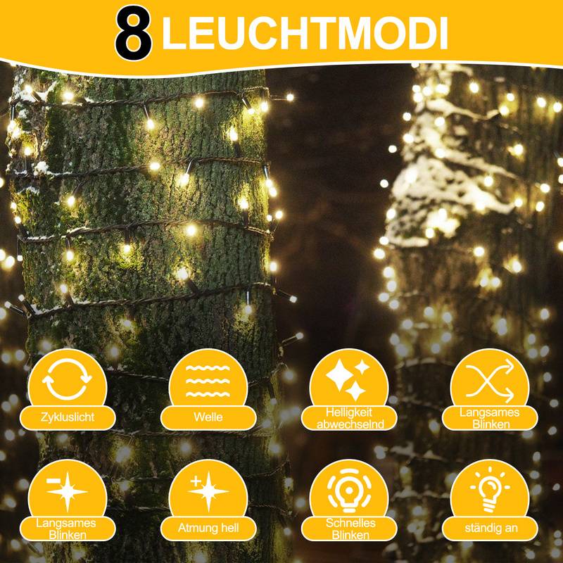 80M 800LEDs Solar Lichterkette 8 Beleuchtungsmodell IP44 Wasserdicht Außen Garten Party Weihnachten Deko Warmweiß