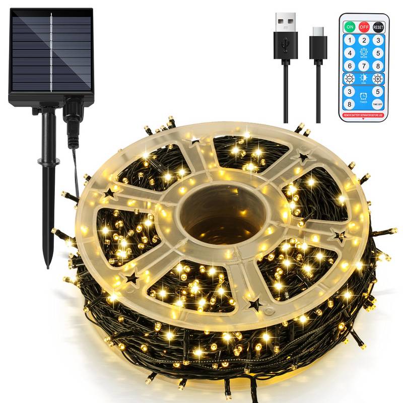 100M 1000LEDs Solar Lichterkette 8 Beleuchtungsmodell IP44 Wasserdicht Außen Garten Party Weihnachten Deko Warmweiß