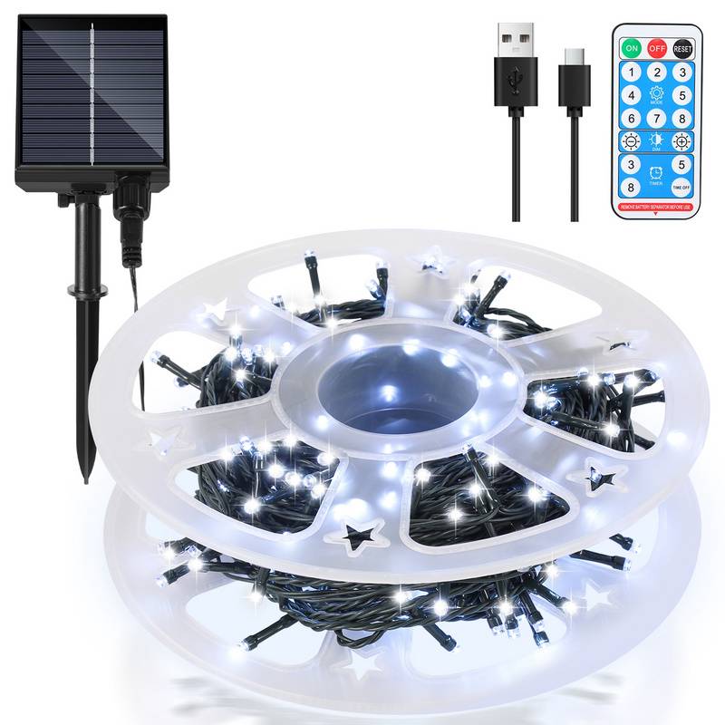 30M 300LEDs Solar Lichterkette 8 Beleuchtungsmodell IP44 Wasserdicht Außen Garten Party Weihnachten Deko Kaltweiß