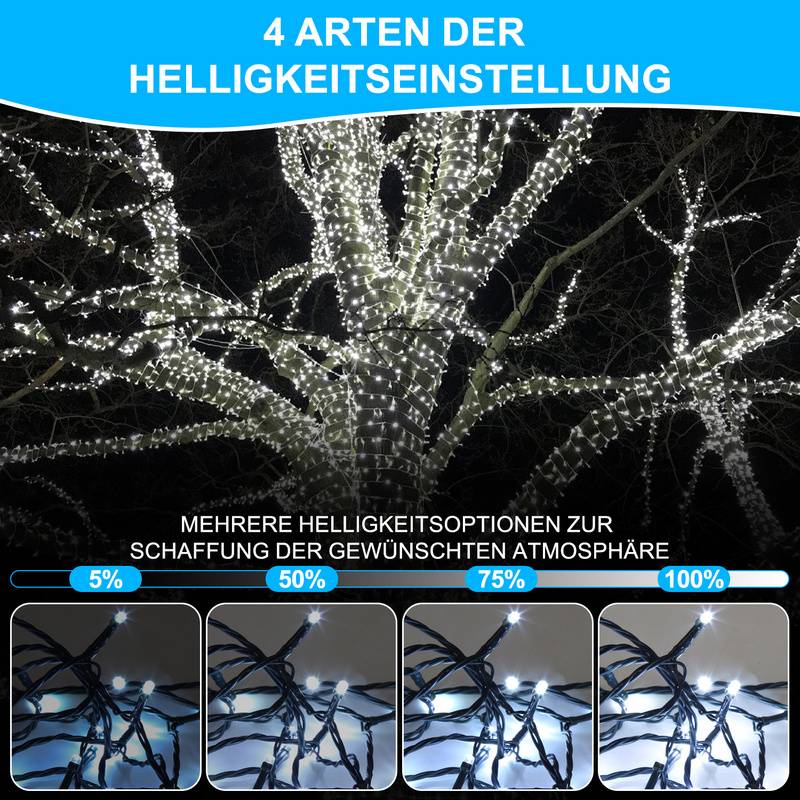 30M 300LEDs Solar Lichterkette 8 Beleuchtungsmodell IP44 Wasserdicht Außen Garten Party Weihnachten Deko Kaltweiß 2 Stück
