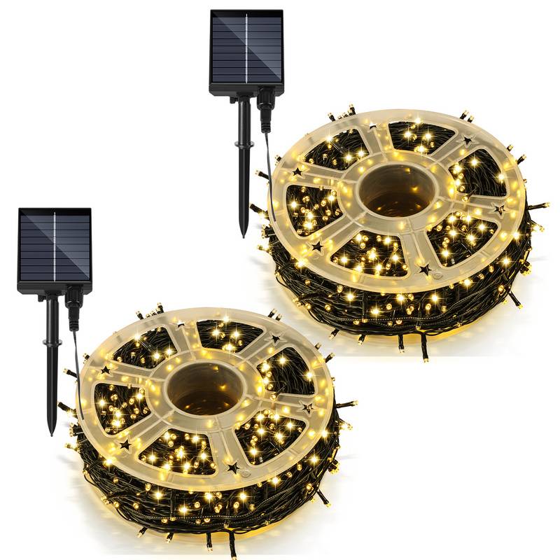 30M 300LEDs Solar Lichterkette 8 Beleuchtungsmodell IP44 Wasserdicht Außen Garten Party Weihnachten Deko Warmweiß 2 Stück