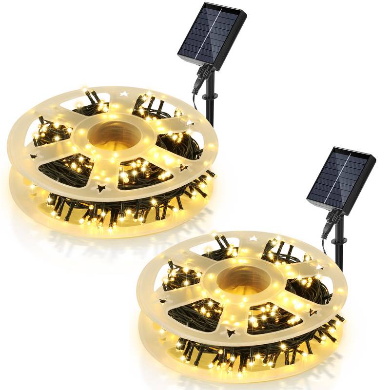 50M 500LEDs Solar Lichterkette 8 Beleuchtungsmodell IP44 Wasserdicht Außen Garten Party Weihnachten Deko Warmweiß 2 Stück
