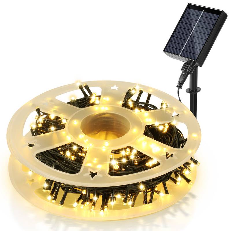 100M 1000LEDs Solar Lichterkette 8 Beleuchtungsmodell IP44 Wasserdicht Außen Garten Party Weihnachten Deko Warmweiß 2 Stück