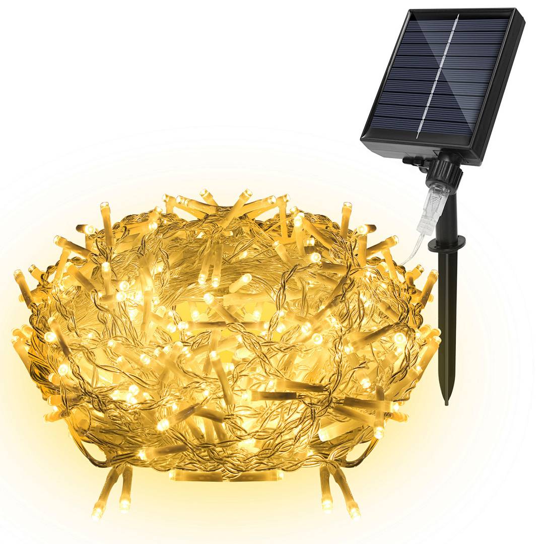 5M 198LEDs Solar Lichterkette Aussen LED Lichterkette LED Lichtervorhang Weihnachtsbeleuchtung IP44 Wasserdicht Warmweiß