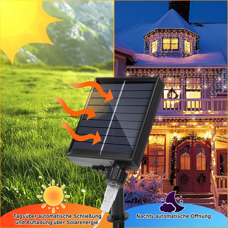 10M 396LEDs Solar Lichterkette Aussen LED Lichterkette LED Lichtervorhang Weihnachtsbeleuchtung IP44 Wasserdicht Warmweiß