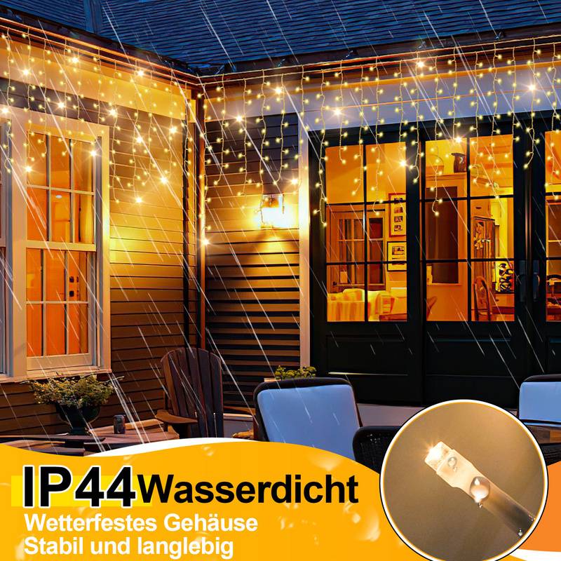 10M 396LEDs Solar Lichterkette Aussen LED Lichterkette LED Lichtervorhang Weihnachtsbeleuchtung IP44 Wasserdicht Warmweiß