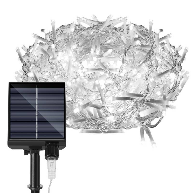 5M 198LEDs Solar Lichterkette Aussen LED Lichterkette LED Lichtervorhang Weihnachtsbeleuchtung IP44 Wasserdicht Kaltweiß