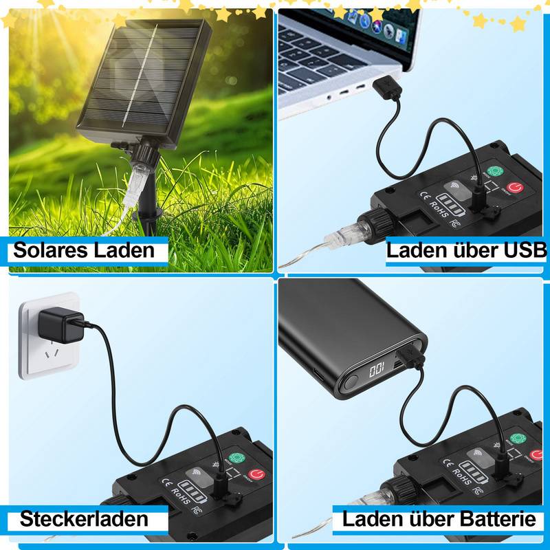 2x 15M 600LEDs Solar Lichterkette Aussen LED Lichterkette LED Lichtervorhang Weihnachtsbeleuchtung IP44 Wasserdicht Kaltweiß