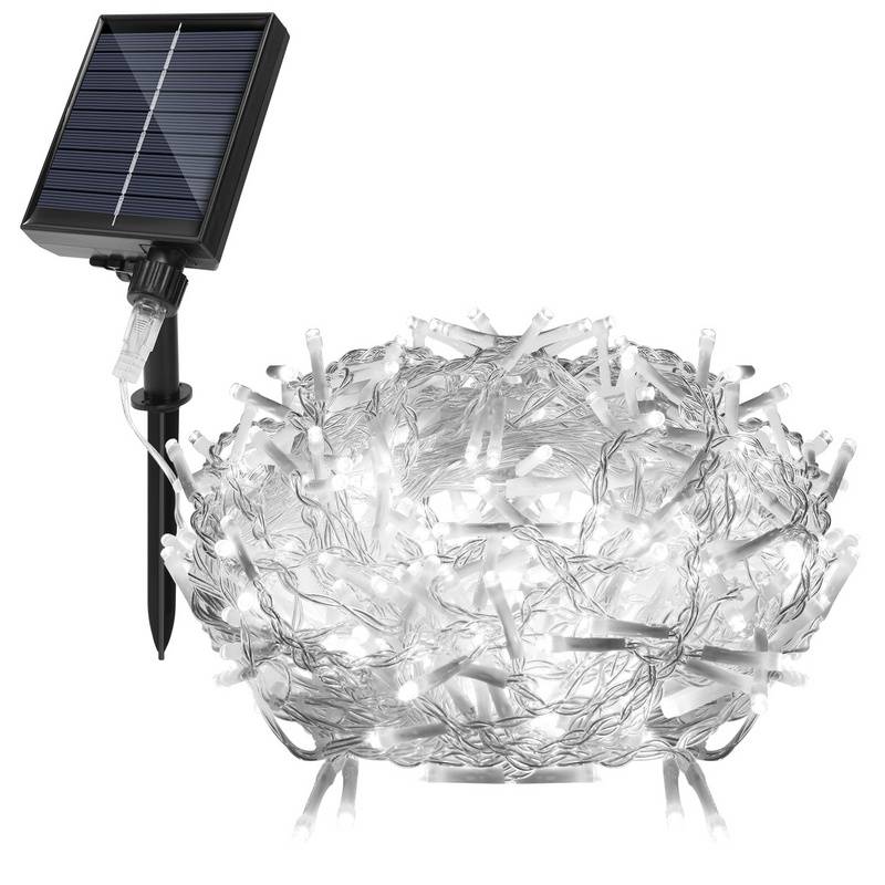 10M 396LEDs Solar Lichterkette Aussen LED Lichterkette LED Lichtervorhang Weihnachtsbeleuchtung IP44 Wasserdicht Kaltweiß