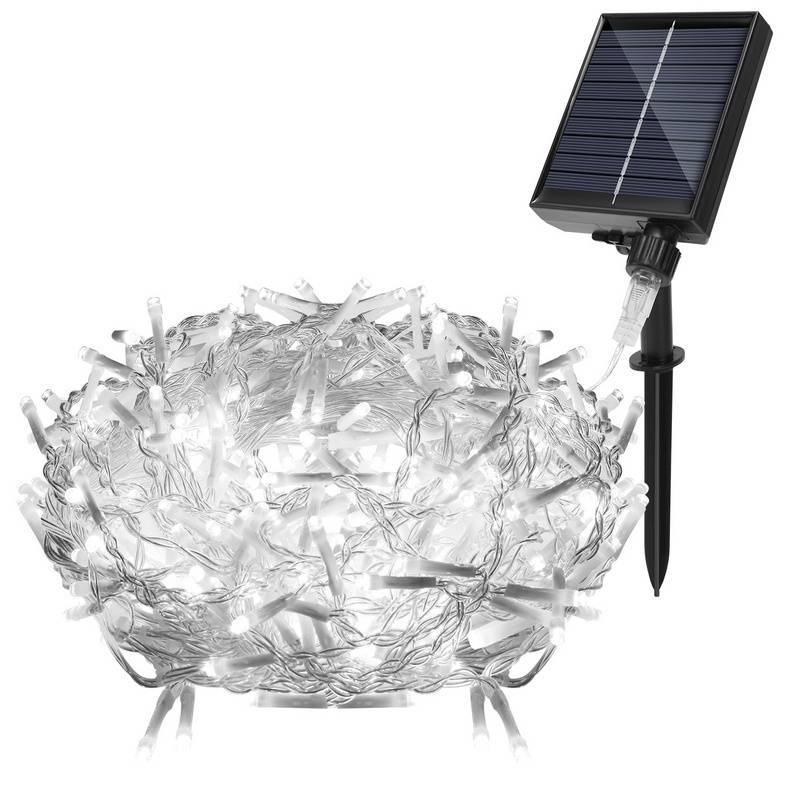 15M 600LEDs Solar Lichterkette Aussen LED Lichterkette LED Lichtervorhang Weihnachtsbeleuchtung IP44 Wasserdicht Kaltweiß