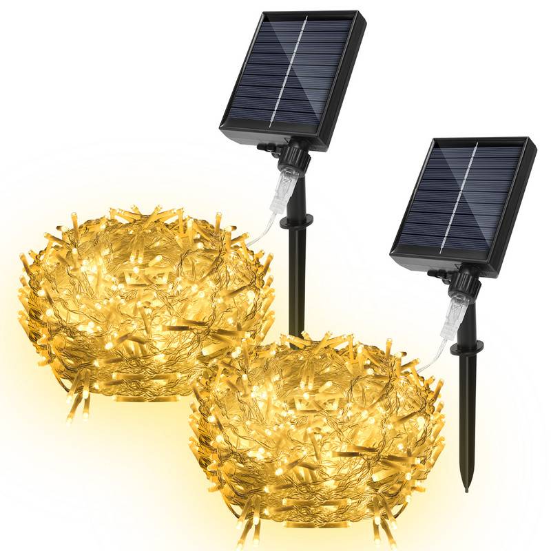 2x 10M 396LEDs Solar Lichterkette Aussen LED Lichterkette LED Lichtervorhang Weihnachtsbeleuchtung IP44 Wasserdicht Warmweiß