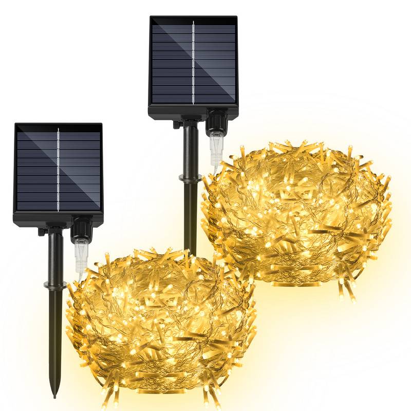 2x 15M 600LEDs Solar Lichterkette Aussen LED Lichterkette LED Lichtervorhang Weihnachtsbeleuchtung IP44 Wasserdicht Warmweiß