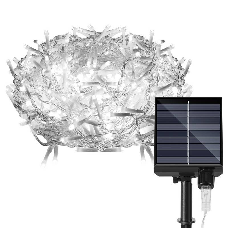 2x 5M 198LEDs Solar Lichterkette Aussen LED Lichterkette LED Lichtervorhang Weihnachtsbeleuchtung IP44 Wasserdicht Kaltweiß