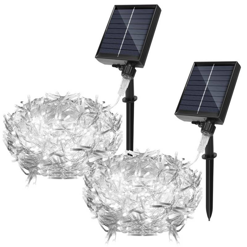 2x 10M 396LEDs Solar Lichterkette Aussen LED Lichterkette LED Lichtervorhang Weihnachtsbeleuchtung IP44 Wasserdicht Kaltweiß