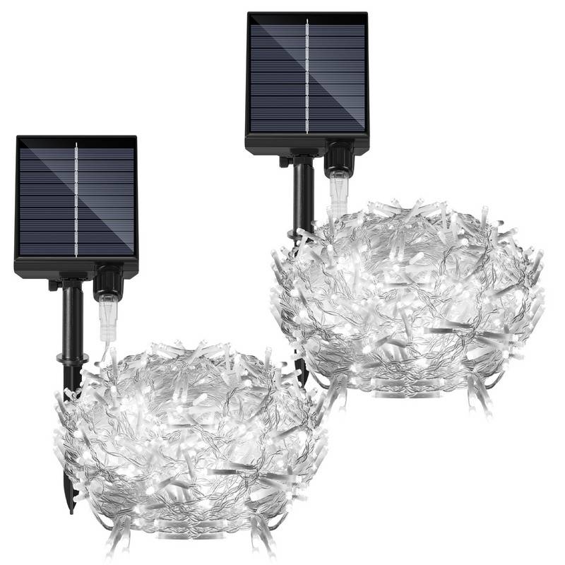 2x 15M 600LEDs Solar Lichterkette Aussen LED Lichterkette LED Lichtervorhang Weihnachtsbeleuchtung IP44 Wasserdicht Kaltweiß