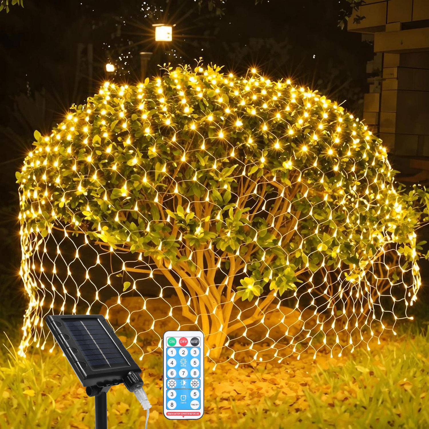 LED Solar Lichternetz 3x2M Warmweiß Lichterkette Weihnachtsbeleuchtung Lichtervorhang Innen Außen Deko 8 Modi IP44