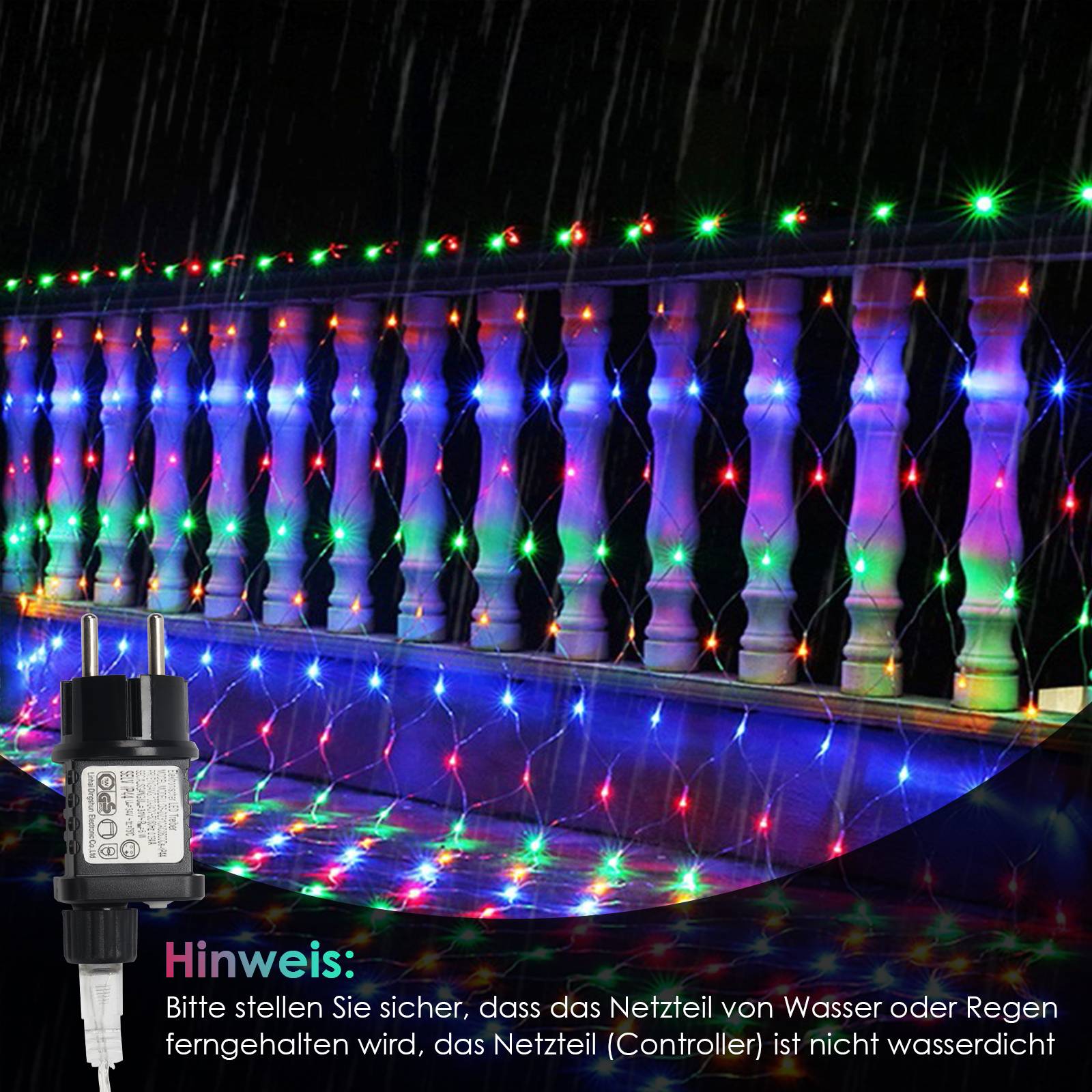 Solar Lichternetz Lichterkette 2M x 2M Lichtervorhang Mit Fernbedienung Timer Weihnachten Party Garten Deko Bunt