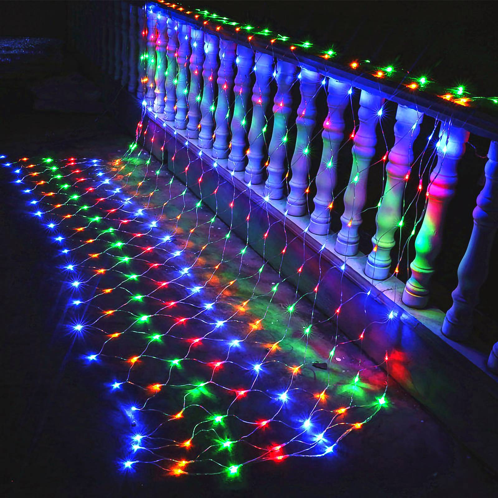 LED Solar Lichternetz 2x2M Bunt Lichterkette Weihnachtsbeleuchtung Lichtervorhang Innen Außen Deko 8 Modi IP44