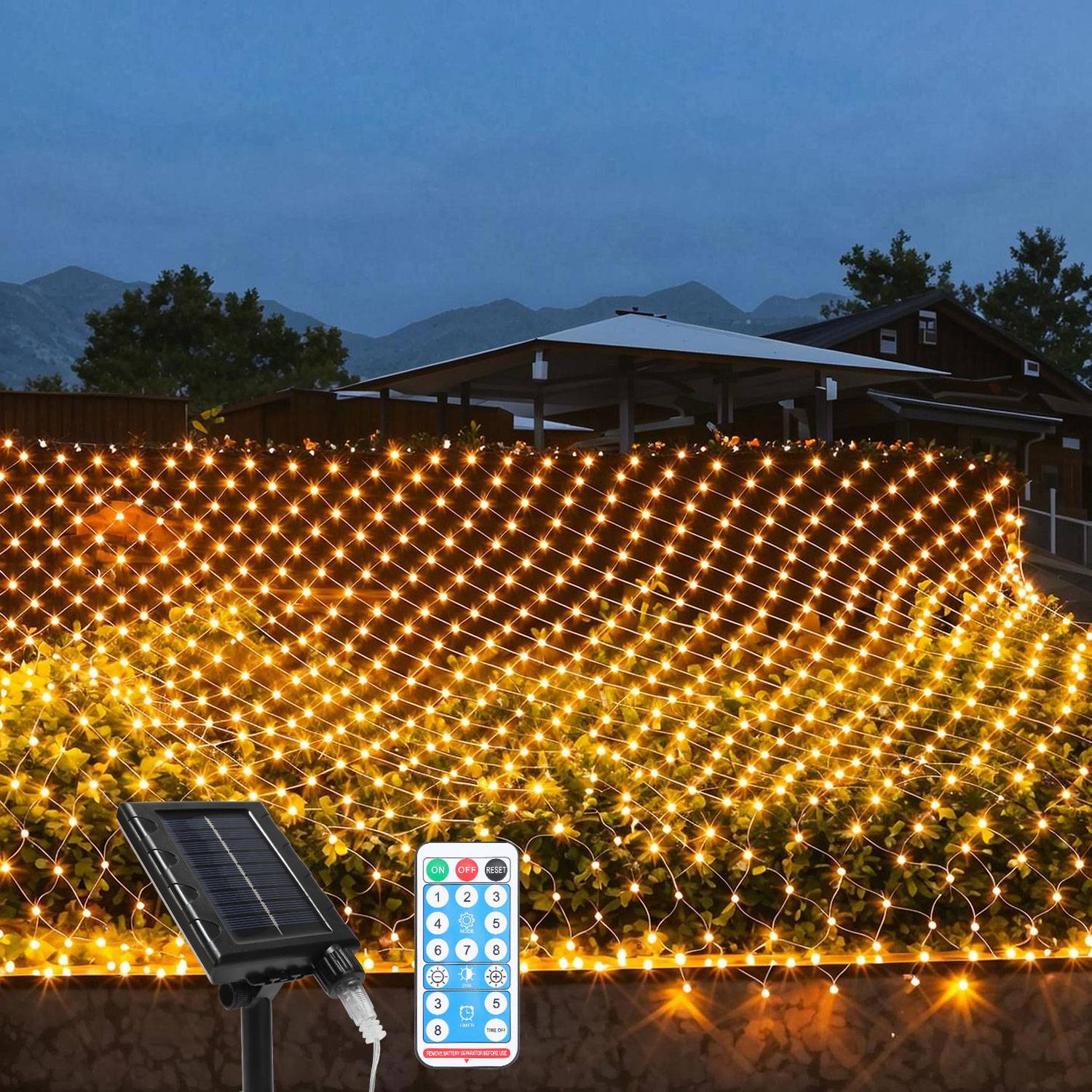 3x2M LED Solar Lichternetz Warmweiß 8 Lichtmodi Lichterkette Wasserdicht für Außen Party Garten Deko