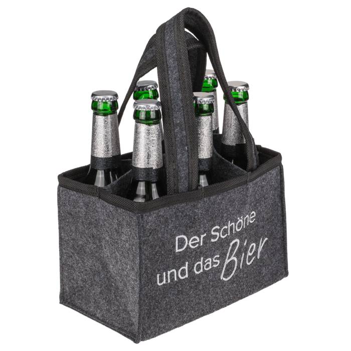 Flaschentasche aus Filz mit 6 Fächern "Der Schöne und das Bier"
