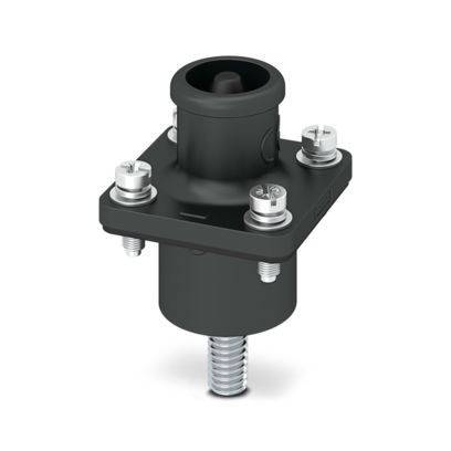 Eine schwarze Metall-Gewindeleitungsarmatur mit vier Schrauben und einem Flansch, entwickelt zum Sichern und Verbinden von Rohrleitungen in industriellen Anwendungen.