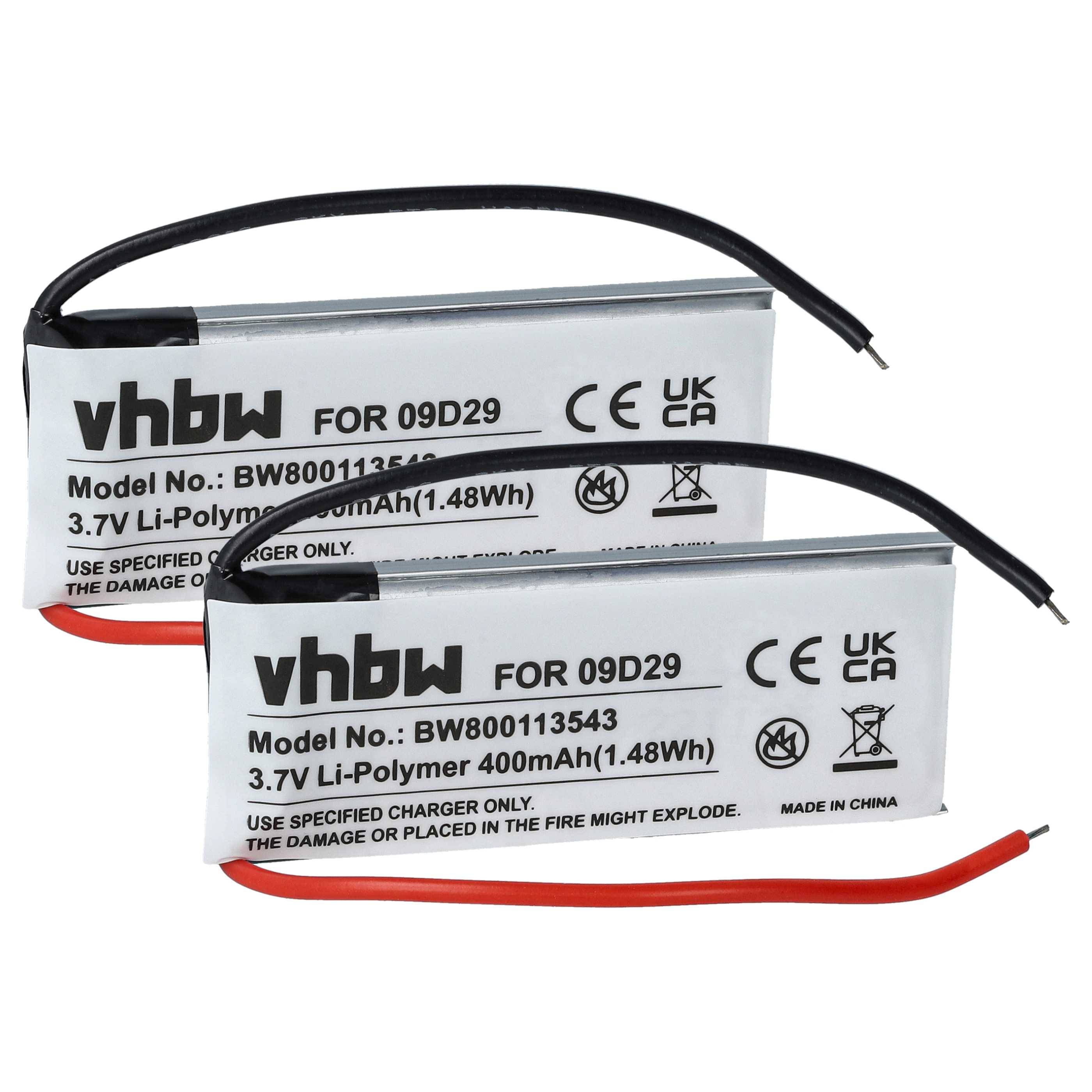 vhbw 2x Akku kompatibel mit Cardo Teamset (1.Generation), Scala Rider Solo Wireless Headset Kopfhörer (400 mAh, 3,7 V, Li-Polymer)
