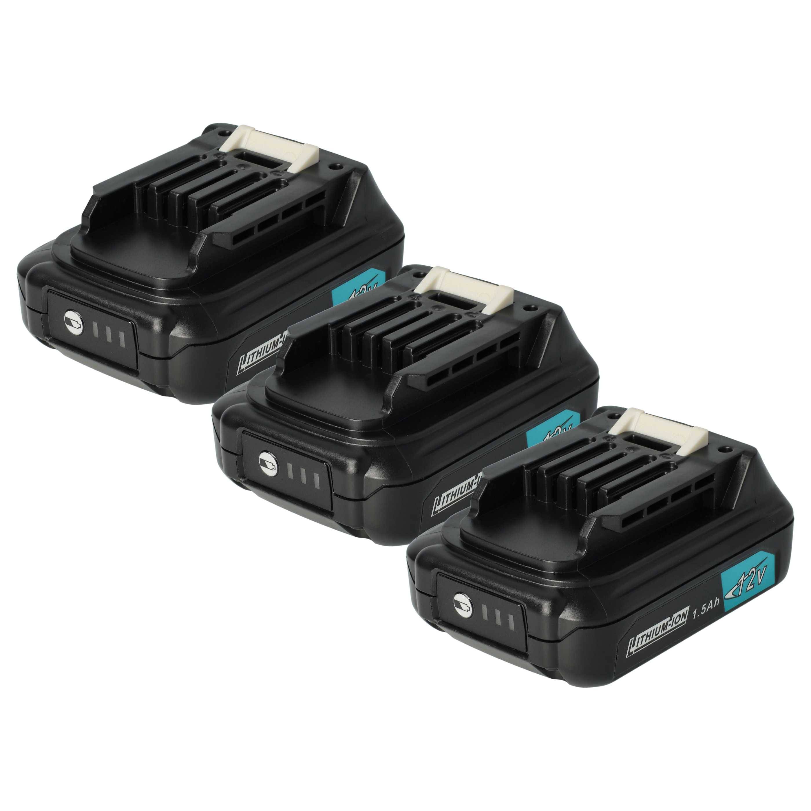 vhbw 3x Akku kompatibel mit Makita DF331DY1J, DF331DWYX2, DF331DWYE, DF331DWME, DF331DZ, DF332 Werkzeug (1500 mAh, Li-Ion, 12 V)