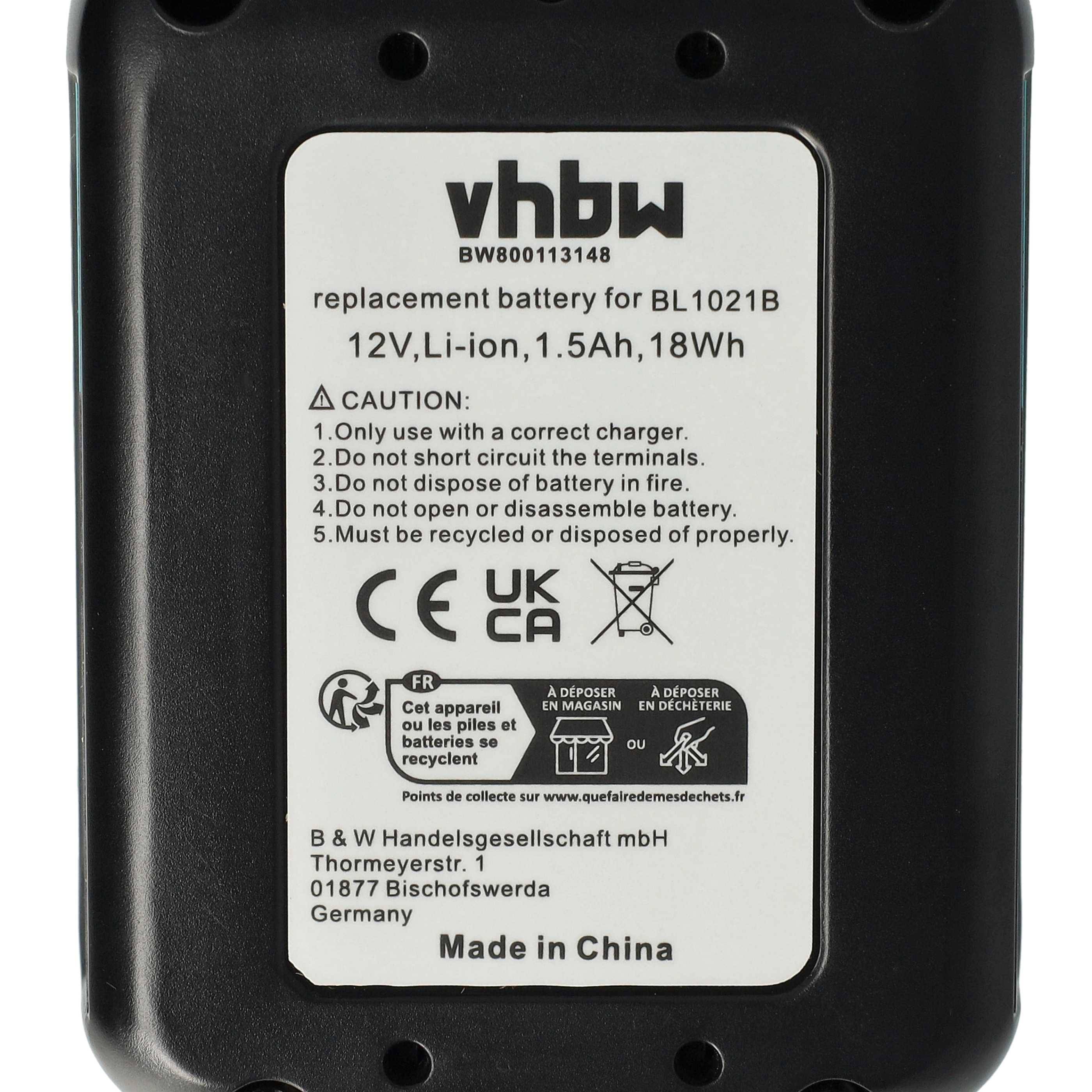 vhbw 2x Akku kompatibel mit Makita TW140DW, TW140D, TW140, TW140DZ, TW140DWAE, UM600, UM600D Werkzeug (1500 mAh, Li-Ion, 12 V)