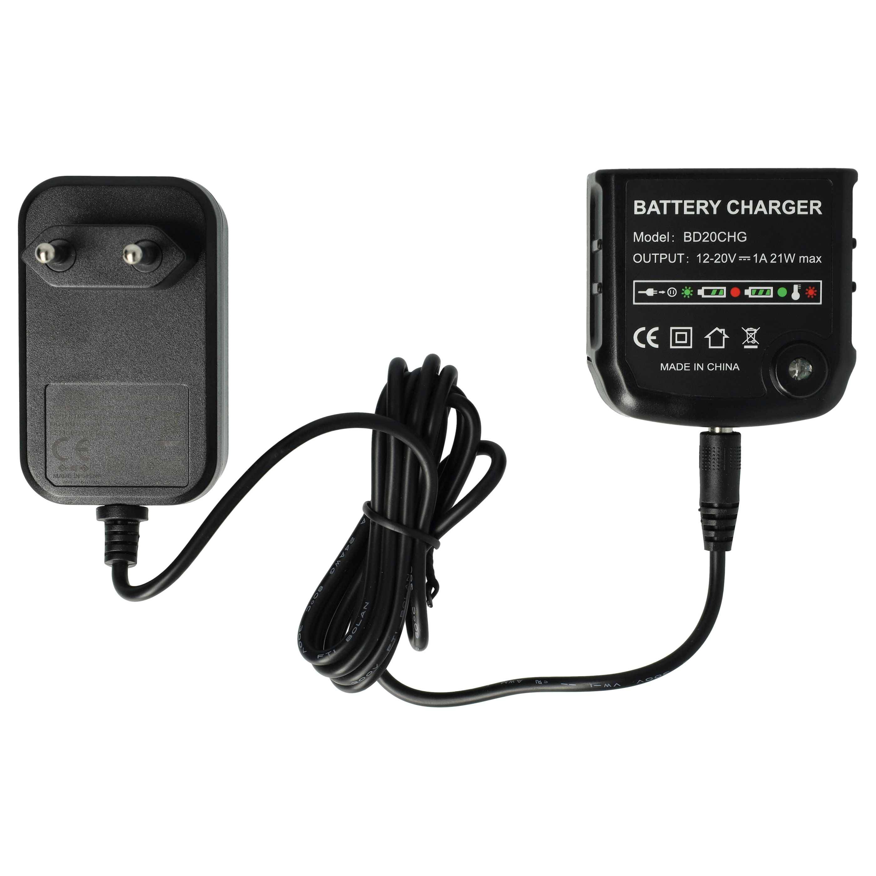 vhbw Ladegerät kompatibel mit Black & Decker BDCH188N, BDCJS18, BDCR18, BDCROS18, BDCDS18, BDCF18 Werkzeug Li-Ion-Akkus, 12-20V