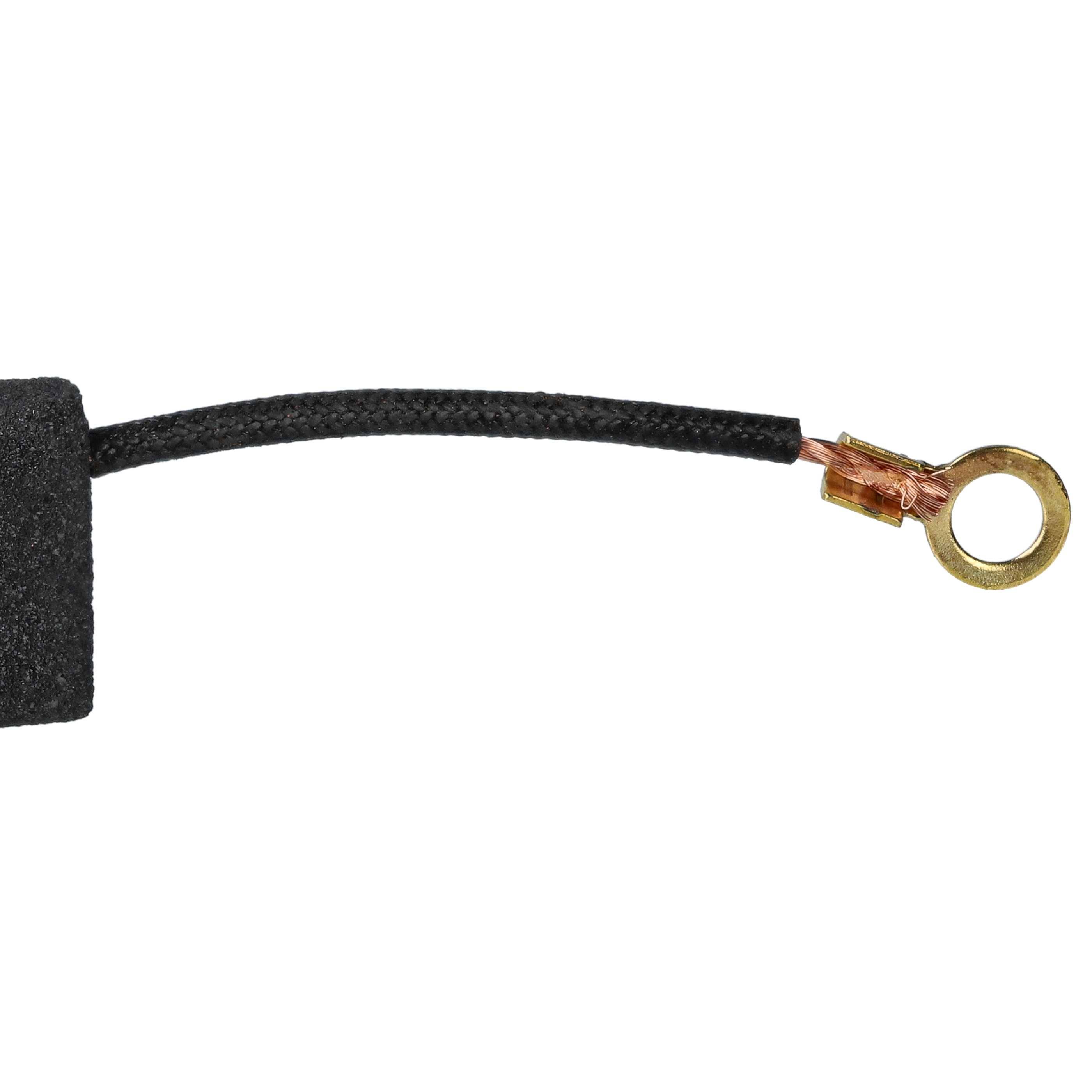 Schwarzes Erdungskabel mit einer Ringöse an einem Ende und einem Stecker am anderen Ende, verwendet in Automobil- oder Elektroanwendungen.