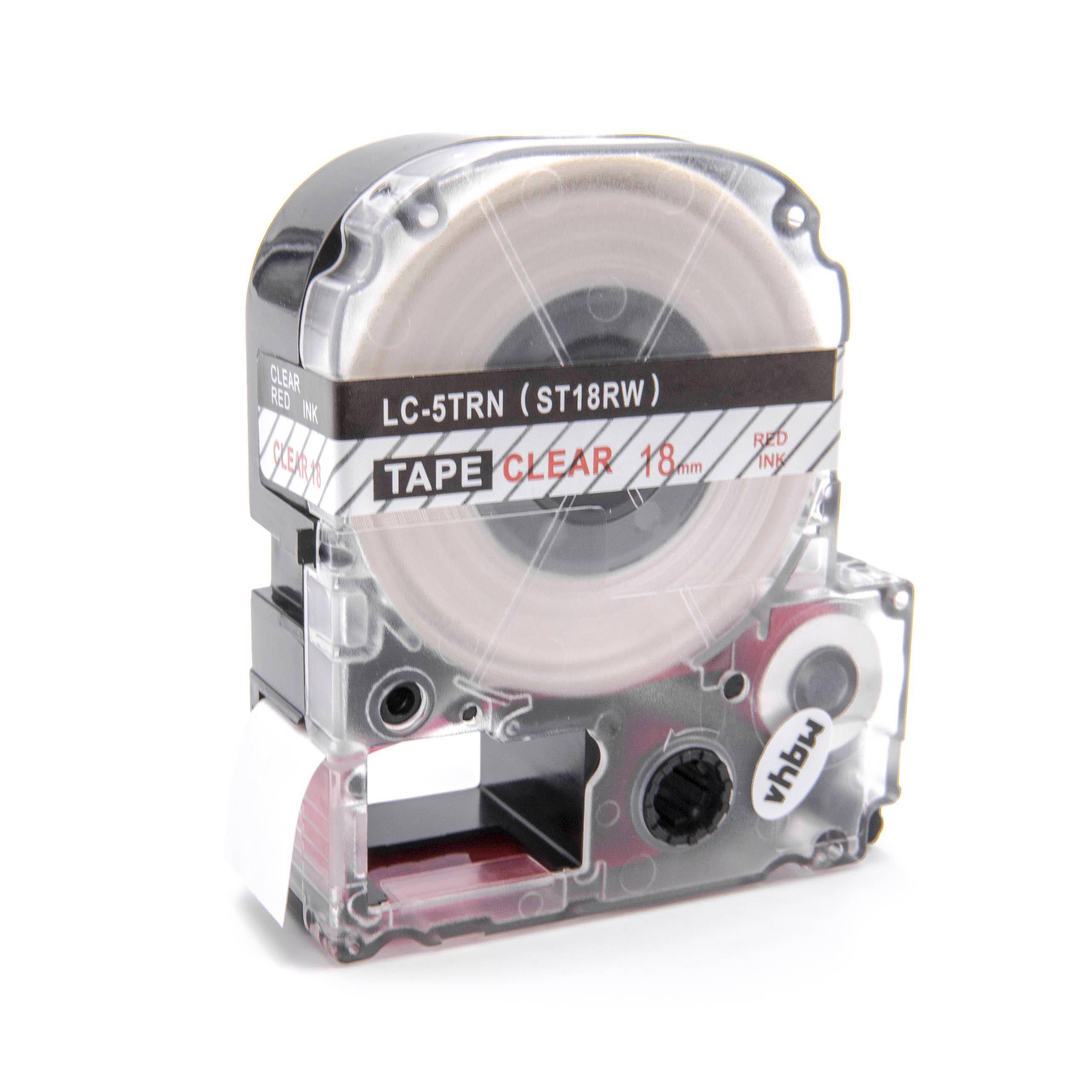 Transparente Bandkassette mit der Beschriftung 'LC-5TRN (ST18RW)', mit einer Breite von 18mm. Transparentes Gehäuse gibt innere Mechanismen frei, geeignet zum Etikettieren.