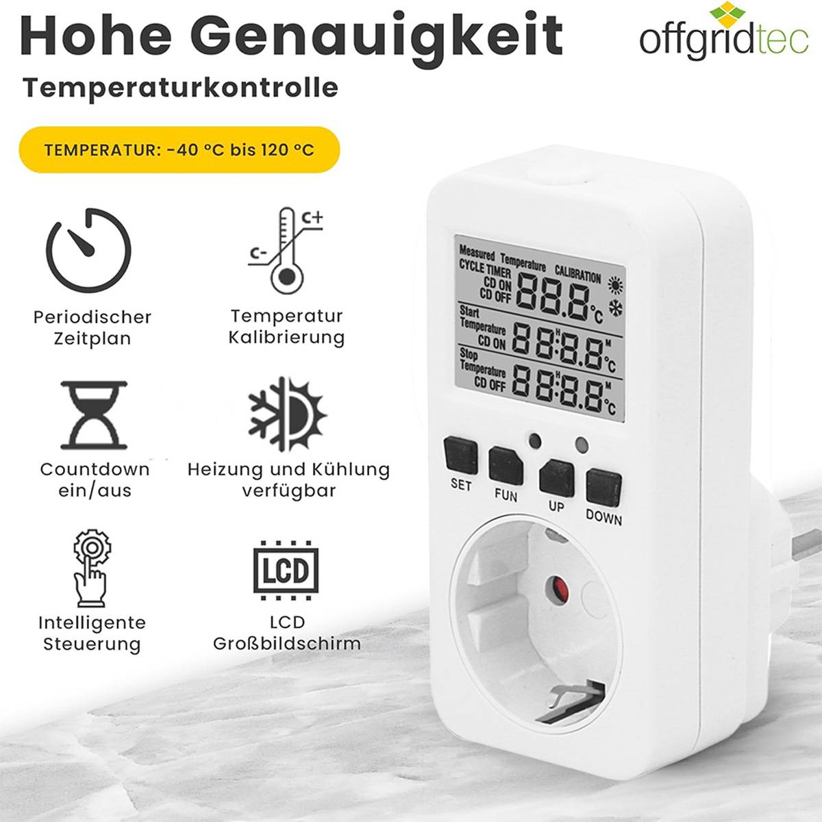 Temperaturregler für Steckdose mit Digitalanzeige und externem Sensor (50cm)
