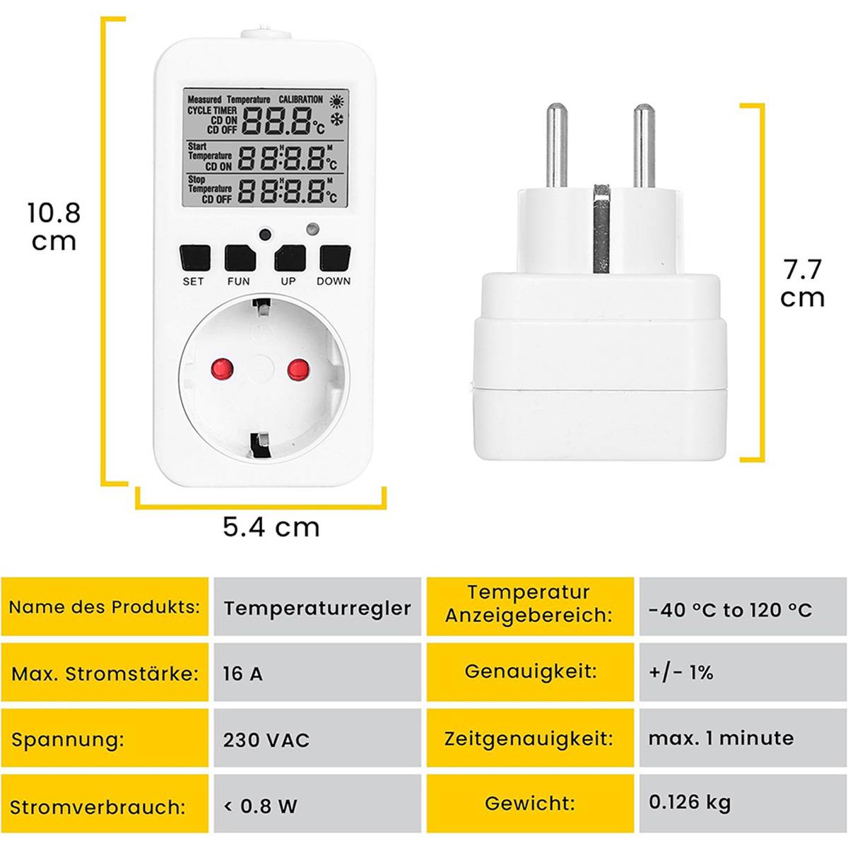 Temperaturregler für Steckdose mit Digitalanzeige und externem Sensor (50cm)