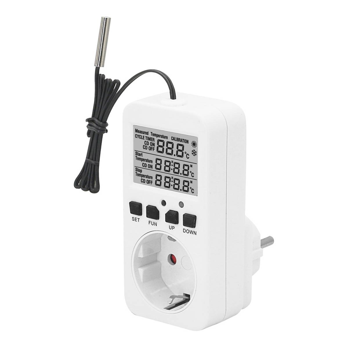 Temperaturregler für Steckdose mit Digitalanzeige und externem Sensor (50cm)