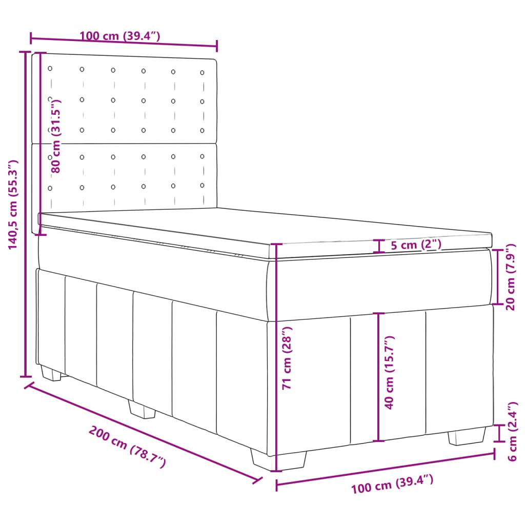 vidaXL Boxspringbett mit Matratze Hellgrau 100x200 cm Stoff