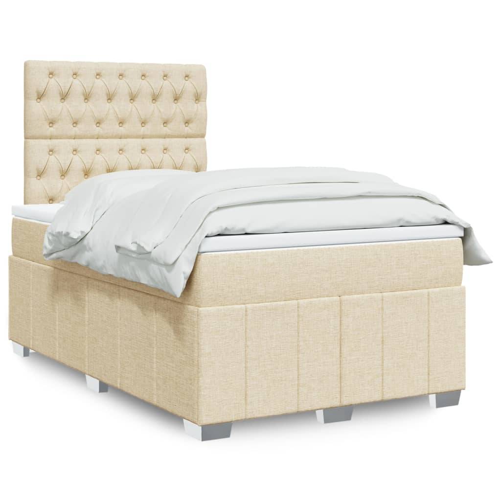 vidaXL Boxspringbett mit Matratze Creme 120x190 cm Stoff