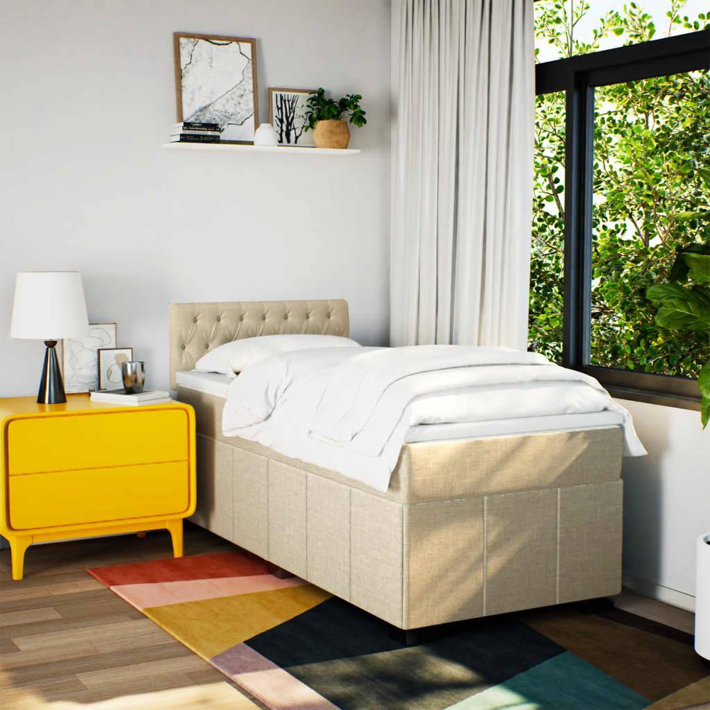 vidaXL Boxspringbett mit Matratze Creme 90x200 cm Stoff