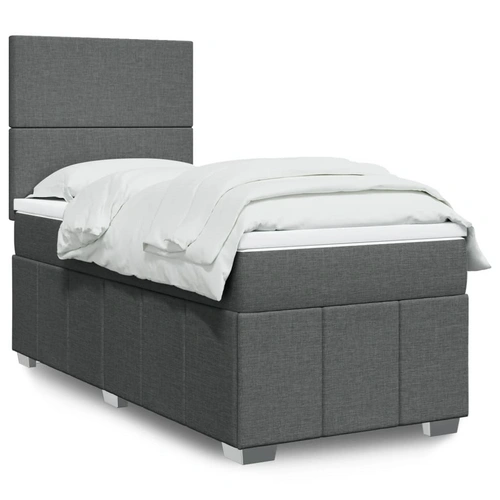 vidaXL Boxspringbett mit Matratze Dunkelgrau 90x190 cm Stoff vidaXL Boxspringbett mit Matratze Dunkelgrau 90x190 cm Stoff