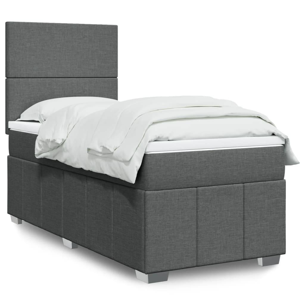 vidaXL Boxspringbett mit Matratze Dunkelgrau 100x200 cm Stoff