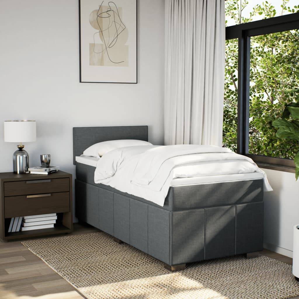 vidaXL Boxspringbett mit Matratze Dunkelgrau 100x200 cm Stoff