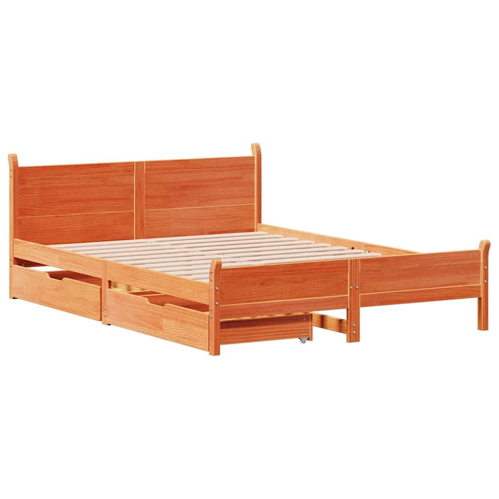 vidaXL Massivholzbett ohne Matratze Wachsbraun 140x200 cm Kiefernholz