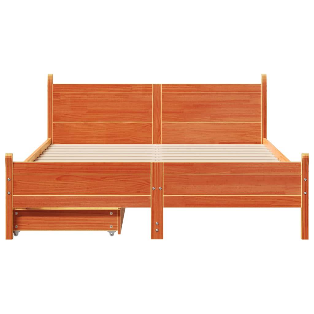 vidaXL Massivholzbett ohne Matratze Wachsbraun 140x200 cm Kiefernholz