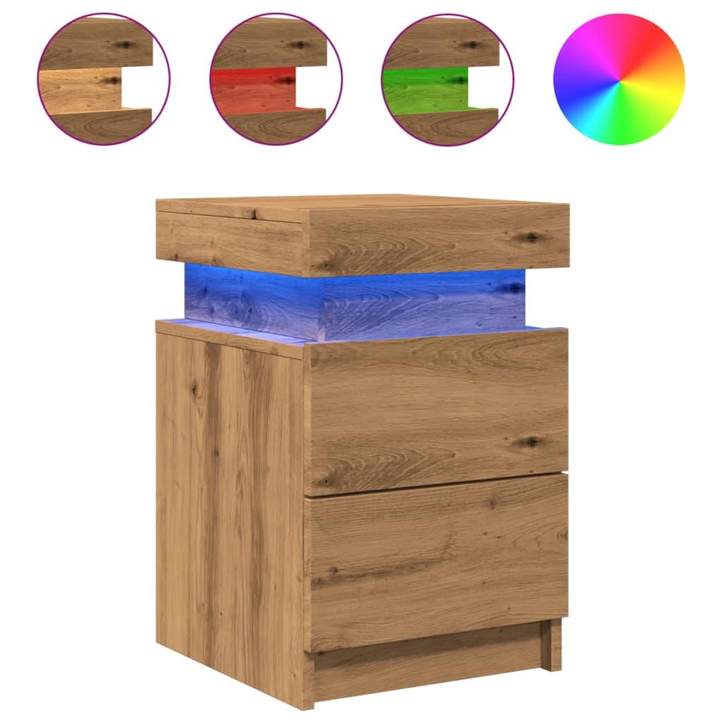 vidaXL LED-Nachttische 2 Stk. Artisan-Eiche 35x39x55 cm Holzwerkstoff